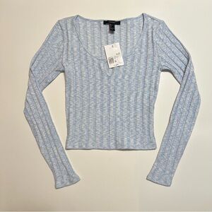 Forever 21 Blue Marled Knit Long Sleeve Top – Notch Neck – NWT – Small